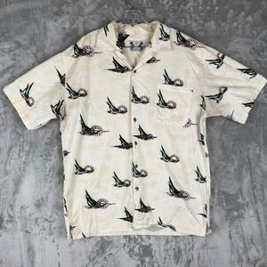 Chardonnay Mens Sailboat Palm Tree Aloha Hawaiian Shirt Size Large Cotton